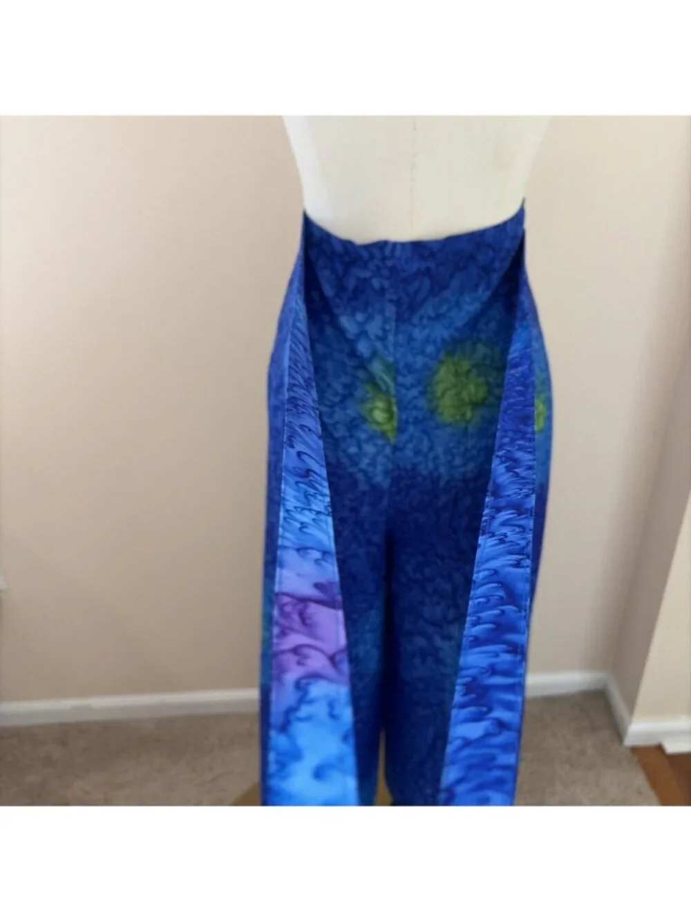 Caribbean Beach Pants Wide Leg Loose Fit Free Size Blue Tie Waist Tropical Tiki